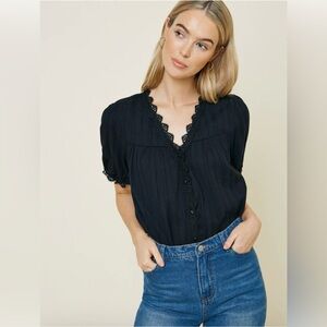 NWT! Hayden Los Angeles Black Button Down Top Large
